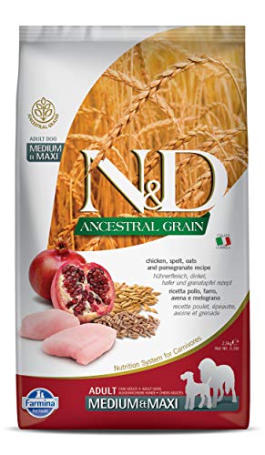 Farmina N&D ANCESTRAL Grain Pellets Hundefutter (Trockenfutter, mit Vitaminen und natürliche Antioxidantien, ohne Mais, Zutaten: Huhn, Dinkel, Hafer und Granatapfel, Portionsgröße: 2,5 kg) von Farmina