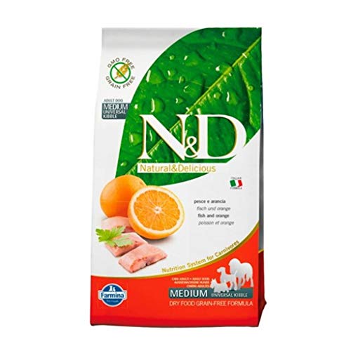 Farmina N&D Ocean Adult Medium Pellets Hundefutter (Trockenfutter, mit hochwertigen Vitaminen und natürliche Antioxidantien, ohne Mais, Zutaten: Hering und Orange, Portionsgröße: 12 kg) von Farmina Natural & Delicious