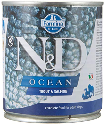 Farmina N&D Ocean Pastete Hundefutter (Nassfutter, mit hochwertigen Vitaminen und natürliche Antioxidantien, ohne Mais, Zutaten: Forelle und Lachs, Portionsgröße: 285 g) von Farmina Natural & Delicious