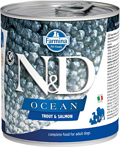 Farmina N&D Ocean Pastete Hundefutter (Nassfutter, mit hochwertigen Vitaminen und natürliche Antioxidantien, ohne Mais, Zutaten: Forelle und Lachs, Portionsgröße: 285 g) von Farmina