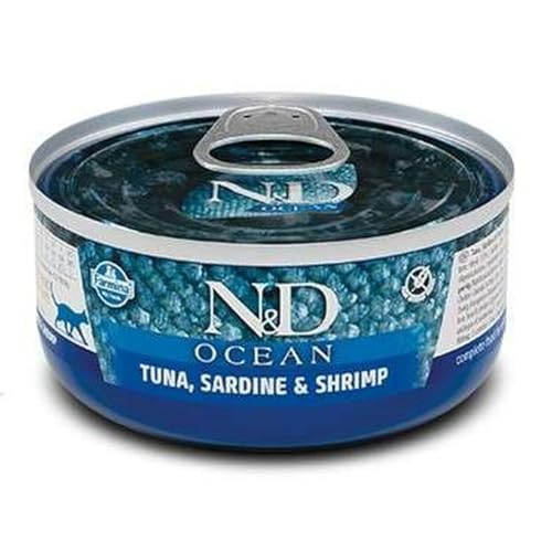 Farmina N&D Ocean Pastete Katzenfutter(Nassfutter, mit hochwertigen Vitaminen und natürliche Antioxidantien, ohne Mais, Zutaten: Thunfisch, Sardinen und Garnelen, Portionsgröße: 70 g) von Farmina