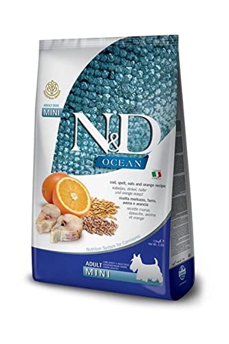 Farmina N&D Ocean Pellets Hundefutter (Trockenfutter, mit hochwertigen Vitaminen und natürliche Antioxidantien, ohne Mais, Zutaten: Kabeljau, Dinkel, Hafer und Orange, Portionsgröße: 2,5 kg) von Farmina Natural & Delicious