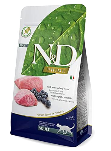 Farmina N&D Prime Adult Pellets Katzenfutter(Trockenfutter, mit hochwertigen Vitaminen und natürliche Antioxidantien, ohne Mais, Zutaten: Lamm und Heidelbeere, Portionsgröße: 10 kg) von Farmina Natural & Delicious