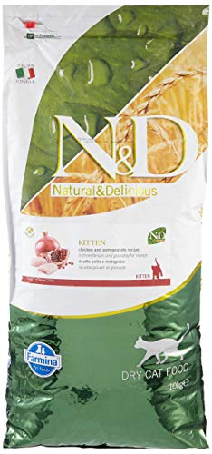 Farmina N&D Prime Kitten Pellets Katzenfutter(Trockenfutter, mit hochwertigen Vitaminen und natürliche Antioxidantien, ohne Mais, Zutaten: Huhn und Granatapfel, Portionsgröße: 10 kg) von Farmina Natural & Delicious