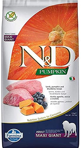 Farmina N&D Pumpkin Adult MaxiPellets Hundefutter (Trockenfutter, mit hochwertigen Vitaminen und natürliche Antioxidantien, ohne Mais, Zutaten: Lamm und Blaubeere, Portionsgröße: 12 kg) von Farmina Natural & Delicious