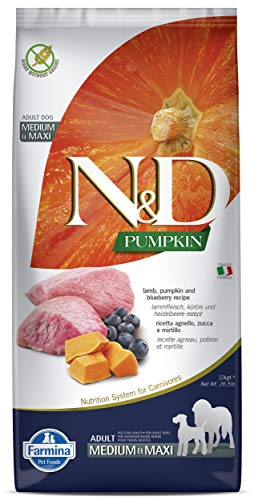 Farmina N&D Pumpkin Adult Medium Pellets Hundefutter (Trockenfutter, mit hochwertigen Vitaminen und natürliche Antioxidantien, ohne Mais, Zutaten: Lamm und Blaubeere, Portionsgröße: 12 kg) von Farmina Natural & Delicious