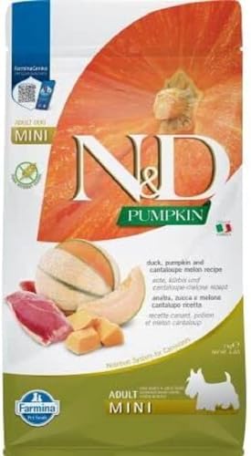 Farmina N&D Pumpkin Adult Mini Pellets Hundefutter (Trockenfutter, mit hochwertigen Vitaminen und natürliche Antioxidantien, ohne Mais, Zutaten: Ente und Melone, Portionsgröße: 2 kg) von Farmina