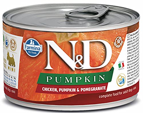 Farmina N&D Pumpkin Mini Pastete Hundefutter (Nassfutter, mit hochwertigen Vitaminen und natürliche Antioxidantien, ohne Mais, Zutaten: Huhn und Granatapfel, Portionsgröße: 140 g) von Farmina Natural & Delicious