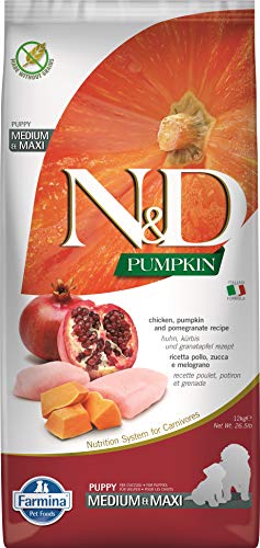 Farmina N&D Pumpkin Puppy Medium Pellets Hundefutter (Trockenfutter, mit hochwertigen Vitaminen und natürliche Antioxidantien, ohne Mais, Zutaten: Hähnchen Granatapfel, Portionsgröße: 12 kg) von Farmina Natural & Delicious