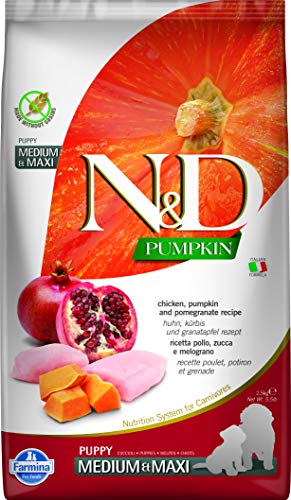 Farmina N&D Pumpkin Puppy Medium Pellets Hundefutter (Trockenfutter, mit hochwertigen Vitaminen und natürliche Antioxidantien, ohne Mais, Zutaten: Hähnchen Granatapfel, Portionsgröße: 2,5 kg) von Farmina Natural & Delicious