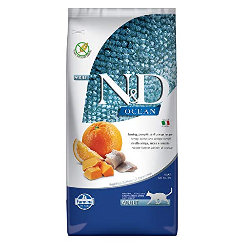 Farmina N&D Ocean Adult Pellets Katzenfutter(Trockenfutter, mit hochwertigen Vitaminen und natürliche Antioxidantien, ohne Mais, Zutaten: Hering und Orange, Portionsgröße: 5 kg) von Farmina Natural & Delicious