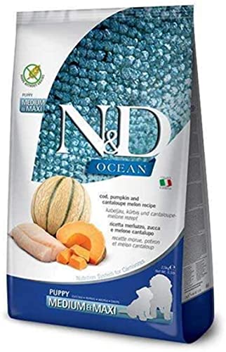 Farmina N&D Ocean Puppy Medium Pellets Hundefutter (Trockenfutter, mit hochwertigen Vitaminen und natürliche Antioxidantien, ohne Mais, Zutaten: Kabeljau und Melone, Portionsgröße: 2,5 kg) von DynamicSales (India)