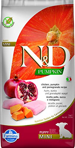 Farmina N&D Pumpkin Puppy Mini Pellets Hundefutter (Trockenfutter, mit hochwertigen Vitaminen und natürliche Antioxidantien, ohne Mais, Zutaten: Huhn und Granatapfel, Portionsgröße: 7 kg) von Farmina Natural & Delicious