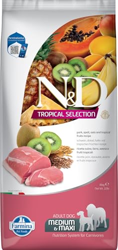 Farmina, N&D Tropical Selection, Trockenfutter Schwein & Tropische Früchte, Hund Adult Medium/Maxi, 10 kg von Farmina