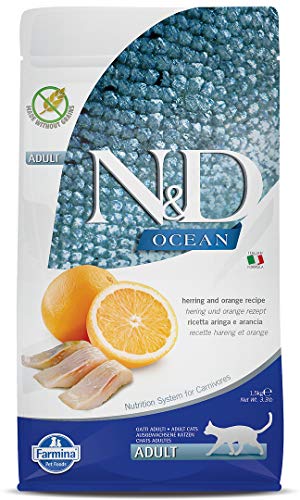 Farmina N&D Ocean Adult Pellets Katzenfutter(Trockenfutter, mit hochwertigen Vitaminen und natürliche Antioxidantien, ohne Mais, Zutaten: Hering und Orange, Portionsgröße: 1,5 kg) von Farmina