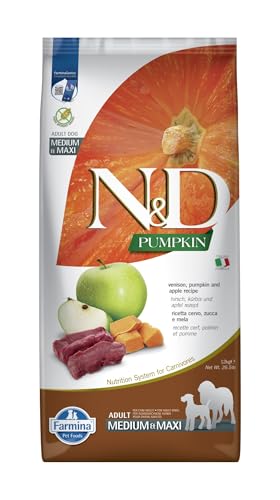 Farmina N&D Pumpkin Adult Medium Pellets Hundefutter (Trockenfutter, mit hochwertigen Vitaminen und natürliche Antioxidantien, ohne Mais, Zutaten: Wildbret, Portionsgröße: 12 kg) von Farmina Natural & Delicious