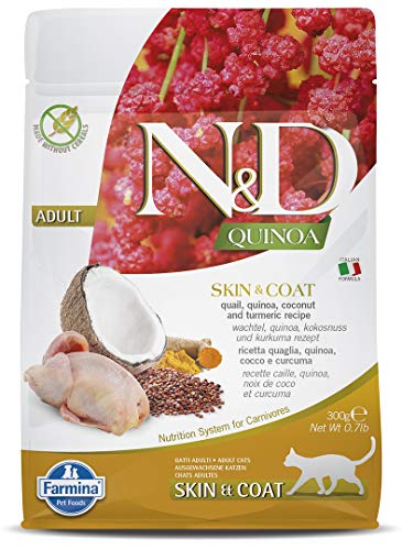 Farmina N&D Quinoa Adult Pellets Katzenfutter(Trockenfutter, mit hochwertigen Vitaminen und natürliche Antioxidantien, ohne Mais, Zutaten: Wachtel und Kokosnuss, Portionsgröße: 300 g) von Farmina