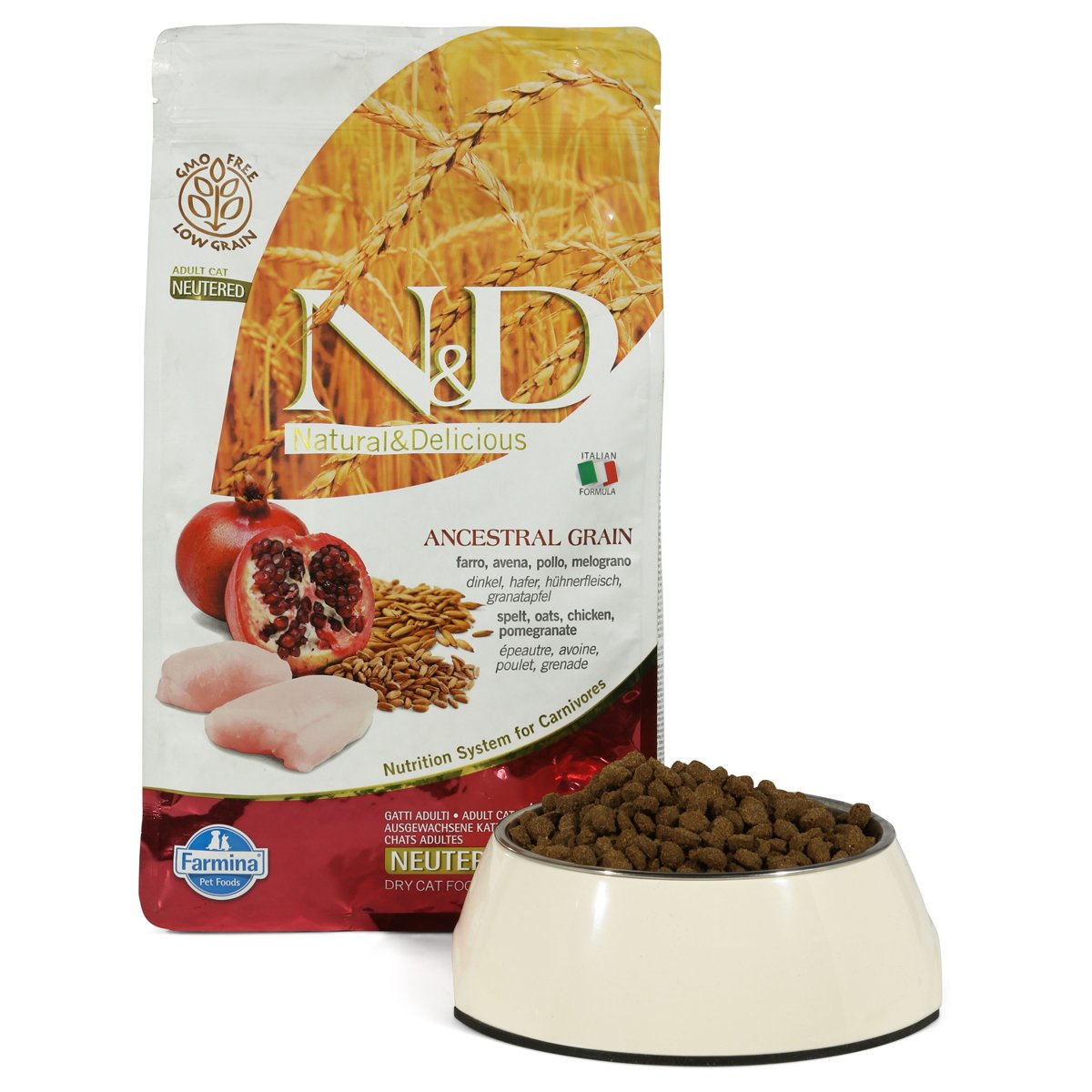 N&D Adult getreidearm Huhn und Granatapfel für kastrierte Katzen 1,5kg von Farmina