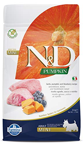 Farmina N&D Pumpkin Adult Mini Pellets Hundefutter (Trockenfutter, mit hochwertigen Vitaminen und natürliche Antioxidantien, ohne Mais, Zutaten: Lamm und Blaubeere, Portionsgröße: 800 g) von Farmina Natural & Delicious