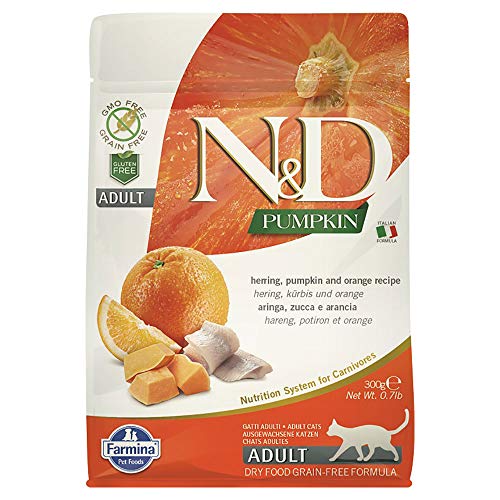 Farmina N&D Getreidefrei Hering, Kürbis & Orange für Erwachsene Katzen - Komplettfuttermittel, Kilogramm:0.3 kg von Farmina