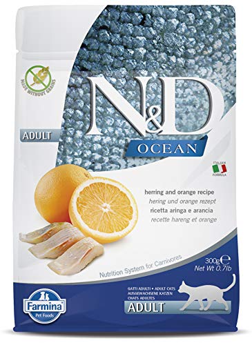 Farmina N&D Ocean Adult Pellets Katzenfutter(Trockenfutter, mit hochwertigen Vitaminen und natürliche Antioxidantien, ohne Mais, Zutaten: Hering und Orange, Portionsgröße: 300 g) von Farmina