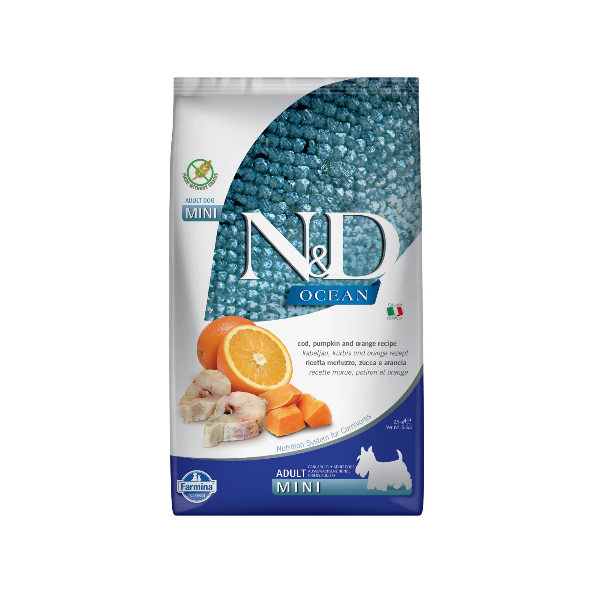 Farmina N&D Ocean Adult Dog Mini - Kabeljau, Kürbis und Orange - 2,5 kg von Farmina
