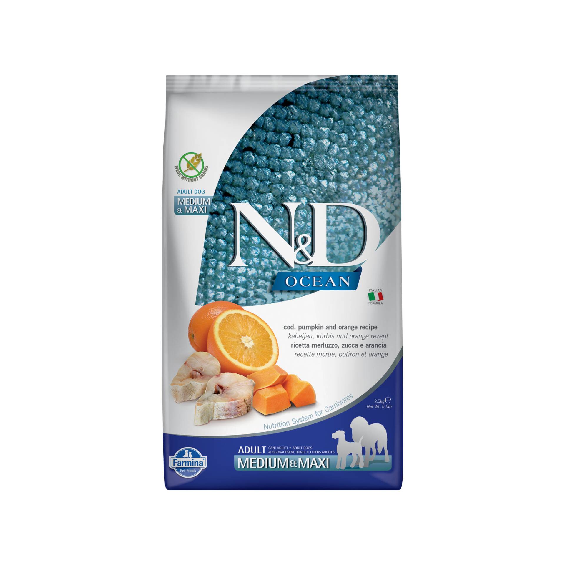 Farmina N&D Ocean Adult Dog Medium & Maxi - Kabeljau und Orange - 2,5 kg von Farmina