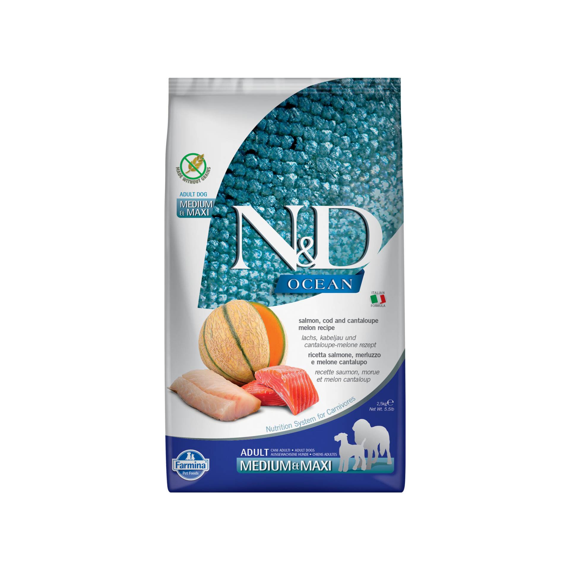 Farmina N&D Ocean Adult Dog Medium & Maxi - Lachs, Kabeljau und Melone - 2,5 kg von Farmina