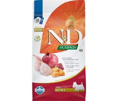 Farmina N&D Pumpkin Adult Mini Pellets Hundefutter (Trockenfutter, mit hochwertigen Vitaminen und natürliche Antioxidantien, ohne Mais, Zutaten: Wachtel, Portionsgröße: 2 kg) von Farmina