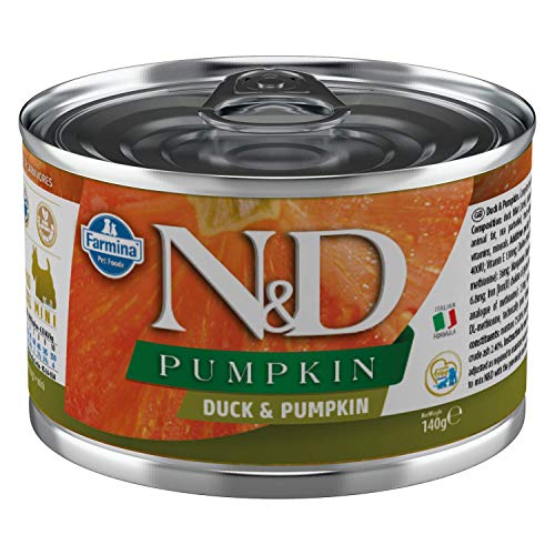 Farmina N&D Pumpkin Mini Pastete Hundefutter (Nassfutter, mit hochwertigen Vitaminen und natürliche Antioxidantien, ohne Mais, Zutaten: Ente und Kürbis, Portionsgröße: 140 g) von Farmina