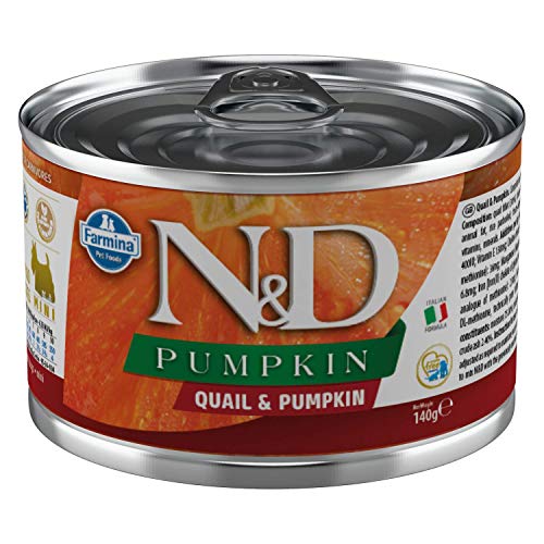 Farmina N&D Pumpkin Mini Pastete Hundefutter (Nassfutter, mit hochwertigen Vitaminen und natürliche Antioxidantien, ohne Mais, Zutaten: Wachtel und Kürbis, Portionsgröße: 140 g) von Farmina