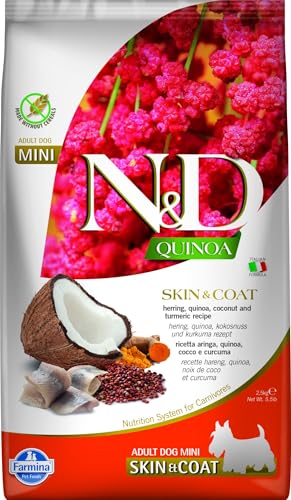 Farmina N&D Quinoa Adult Mini Pellets Hundefutter (Trockenfutter, mit hochwertigen Vitaminen und natürliche Antioxidantien, ohne Mais, Zutaten: Hering und Kokosnuss, Portionsgröße: 2,5 kg) von Farmina