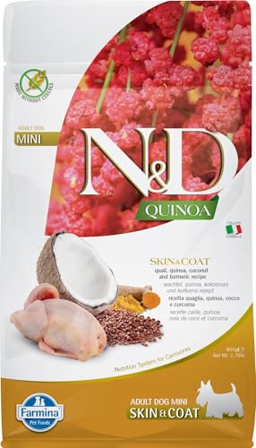 Farmina N&D Quinoa Adult Mini Pellets Hundefutter (Trockenfutter, mit hochwertigen Vitaminen und natürliche Antioxidantien, ohne Mais, Zutaten: Wachtel und Kokosnuss, Portionsgröße: 800 g) von Farmina