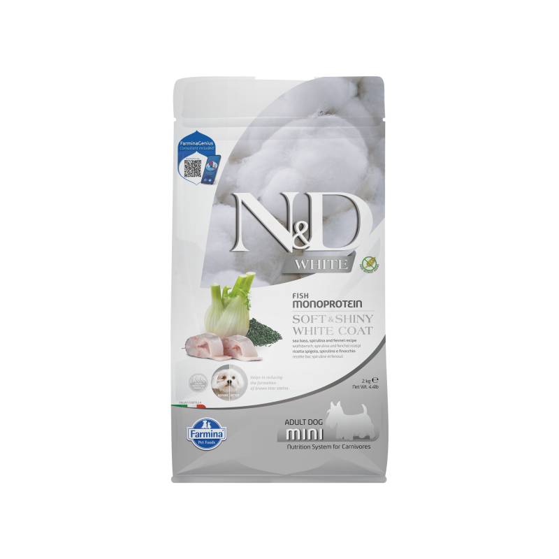 Farmina N&D White Adult Dog Mini - Wolfsbarsch, Spirulina und Fenchel - 2 kg von Farmina