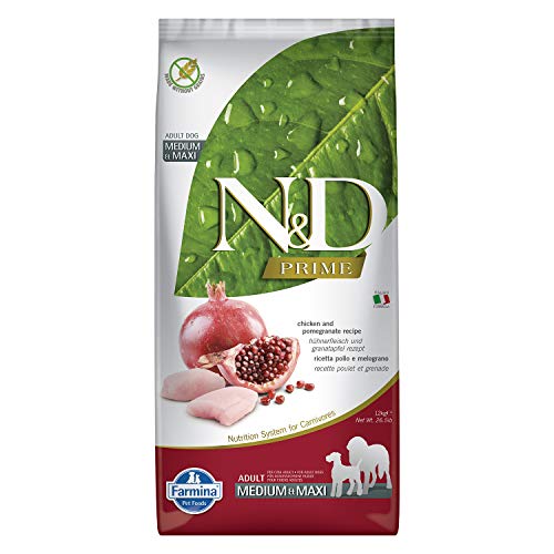 Farmina N&D Prime Adult Medium Pellets Hundefutter (Trockenfutter, mit hochwertigen Vitaminen und natürliche Antioxidantien, ohne Mais, Zutaten: Hähnchen und Granatapfel, Portionsgröße: 12 kg) von Farmina Natural & Delicious