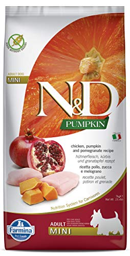 Farmina N&D Pumpkin Adult Mini Pellets Hundefutter (Trockenfutter, mit hochwertigen Vitaminen und natürliche Antioxidantien, ohne Mais, Zutaten: Huhn und Granatapfel, Portionsgröße: 7 kg) von Farmina Natural & Delicious