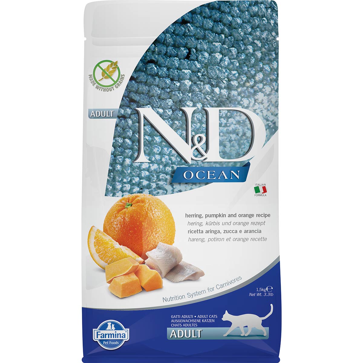 N&D Cat Ocean Adult mit Hering, Kürbis & Orange 1,5kg von Farmina