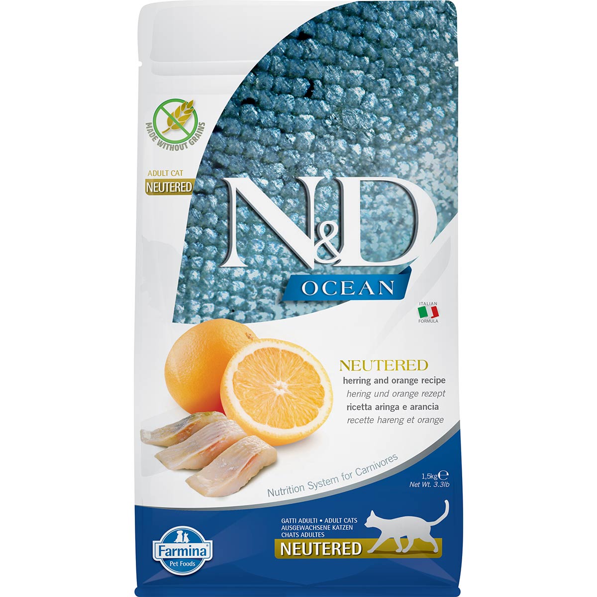 N&D Cat Ocean mit Hering & Orange für kastrierte Katzen 1,5kg von Farmina