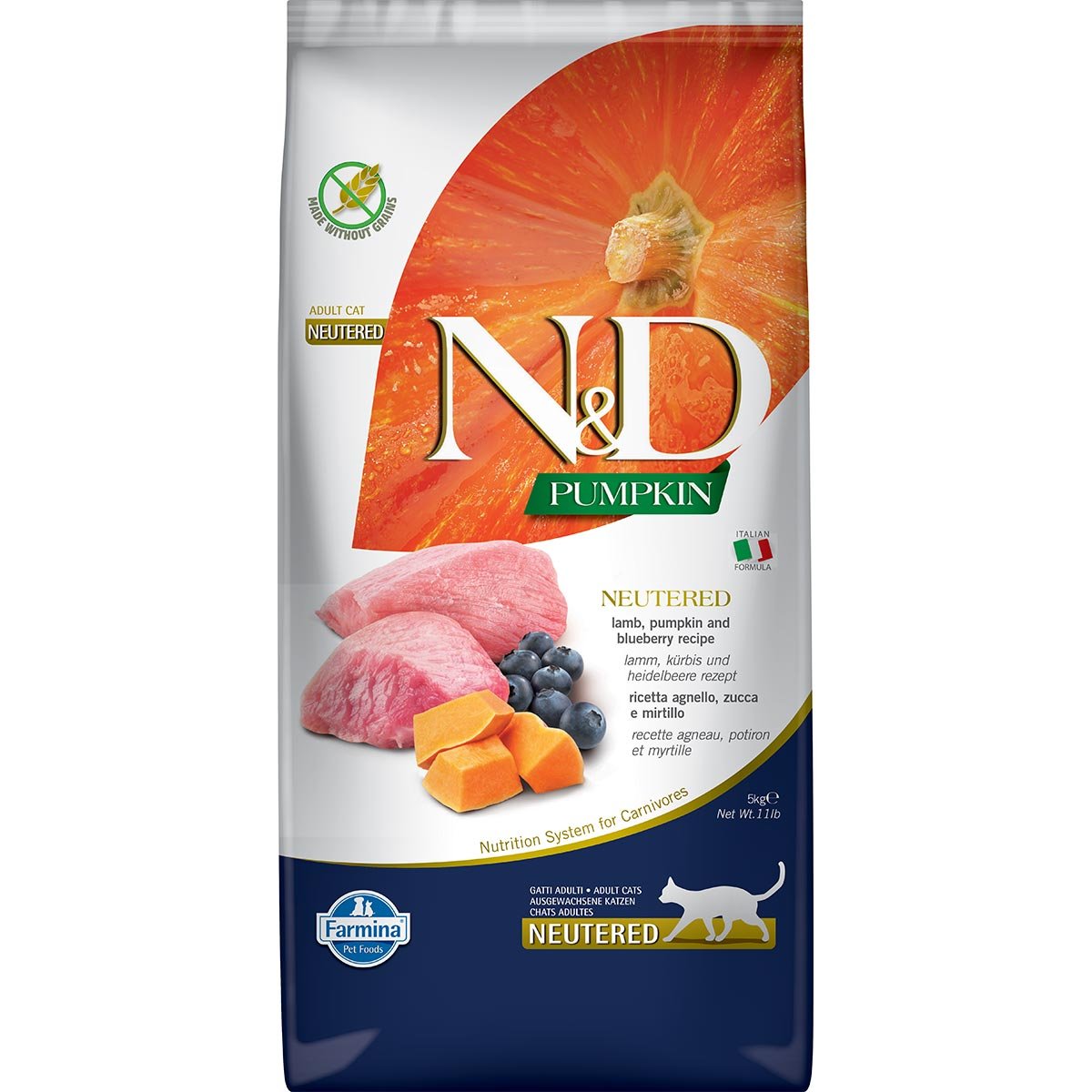 N&D Cat Pumpkin Lamm, Kürbis & Heidelbeere für kastrierte Katzen 5kg N&D Cat Pumpkin Lamm, Kürbis & Heidelbeere für kastrierte Katzen 5kg von Farmina