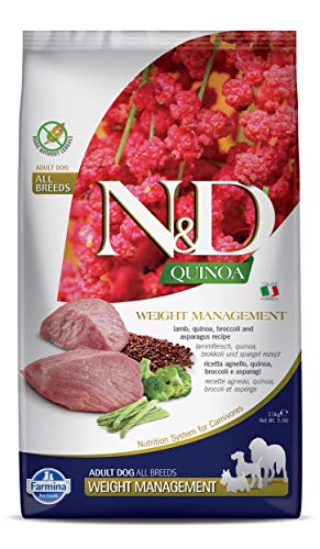 Farmina N&D Quinoa Adult Pellets Hundefutter (Trockenfutter, mit hochwertigen Vitaminen und natürliche Antioxidantien, ohne Mais, Zutaten: Lamm und Brokkoli, Portionsgröße: 2,5 kg) von N&D