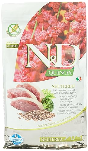 Farmina N&D Quinoa Adult Pellets Katzenfutter(Trockenfutter, mit hochwertigen Vitaminen und natürliche Antioxidantien, ohne Mais, Zutaten: Ente, Brokkoli und Spargel, Portionsgröße: 1,5 kg) von Farmina