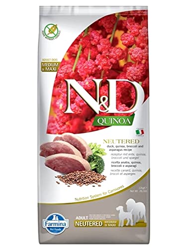 Farmina N&D Quinoa Adult Medium Pellets Hundefutter (Trockenfutter, mit hochwertigen Vitaminen und natürliche Antioxidantien, ohne Mais, Zutaten: Ente, Brokkoli und Spargel, Portionsgröße: 12 kg) von Farmina