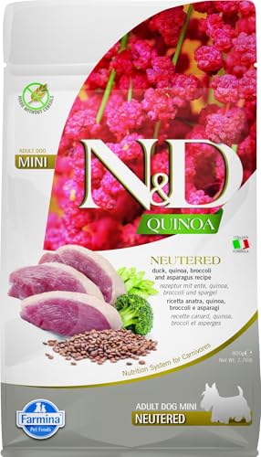 Farmina N&D Quinoa Adult Mini Pellets Hundefutter (Trockenfutter, mit hochwertigen Vitaminen und natürliche Antioxidantien, ohne Mais, Zutaten: Ente, Brokkoli und Spargel, Portionsgröße: 800 g) von Farmina