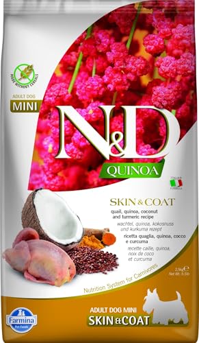 Farmina N&D Quinoa Adult Mini Pellets Hundefutter (Trockenfutter, mit hochwertigen Vitaminen und natürliche Antioxidantien, ohne Mais, Zutaten: Wachtel und Kokosnuss, Portionsgröße: 2,5 kg) von Farmina