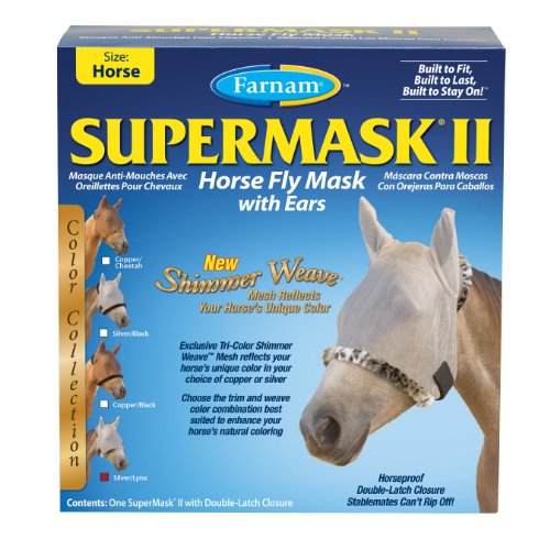 Farnam Supermask Ii Pferd fliegen Maske Shimmer Weave Mesh mit Ohren, Horse, Silver/Lynx von Farnam