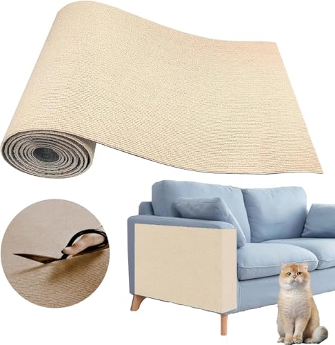 Farnirvana Kratzmatte Katze Selbstklebend, 200×40 cm Kratzschutz Sofa Katze, DIY Kratzmatte Katze Kratzteppich Katze Verdickte Katzen Kratzmatte Wand Katzenteppich für Kratzwand Sofa Möbel(Khaki) von Farnirvana