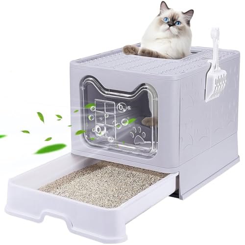 Katzenklo mit Deckel, Katzentoilette,Vollständig Geschlossene Katzentoilette XXL Schubladentyp Desodorierende Cat Litter Box, Faltbare Katzenklo mit Schaufel, offene Oberseite,für Katzen verschiedener von Farnirvana