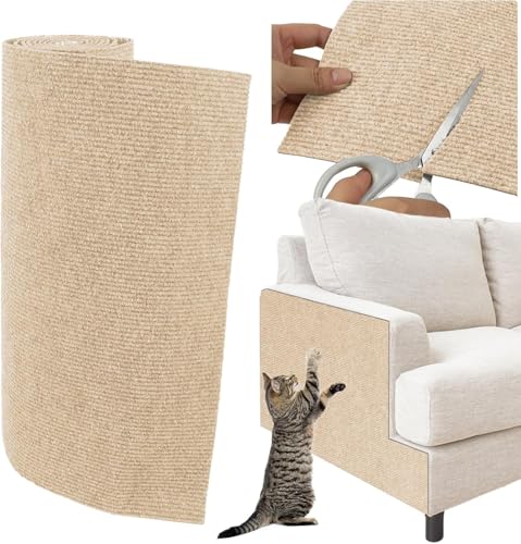 Farnirvana 100 * 40CM Kratzmatte Selbstklebend, DIY Kratzschutz Sofa Katze, Katze Wand Möbel, Kratzbretter Kratzschutz für Sofa, Katzen Kratzmatte, für Wand Möbel und Couch Schutz(Beige) von Farnirvana