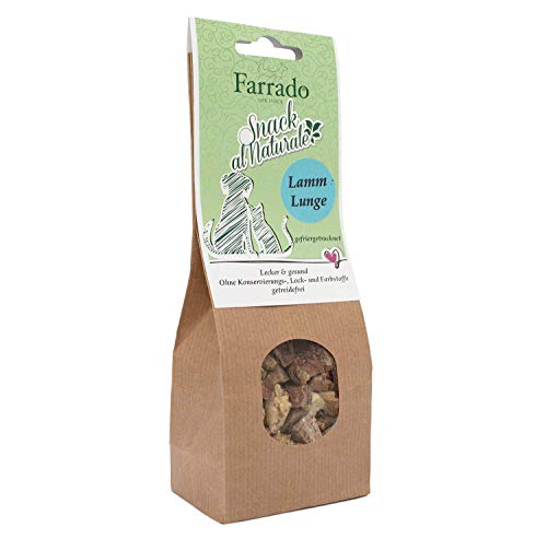 Farrado | Freeze Dried gefriergetrockneter Snack Katzen | 100% Hühnerherzen, Straußenleber, Hühnermagen, Lammlunge | getreidefrei + natürlich + artgerecht (Lammlunge, 90g) von Farrado