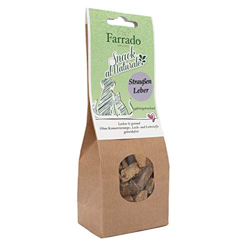 Farrado | Freeze Dried gefriergetrockneter Snack Katzen | 100% Hühnerherzen, Straußenleber, Hühnermagen, Lammlunge | getreidefrei + natürlich + artgerecht (Straußenleber, 90g) von Farrado